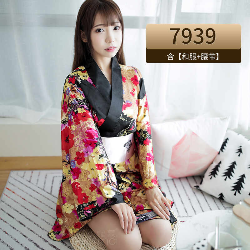 霏慕-女式日式印花和服角色扮演制服诱惑套装