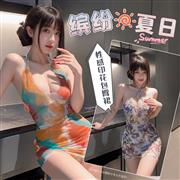 霏慕深U露沟晕染印花包臀裙情趣..